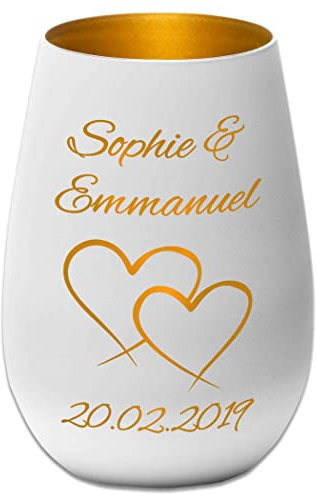 Photophore en Verre - Coeurs d'amour - personnalisé - Mariage - Cadeau – Blanc/Or - Saint Valentin - l'amour de ma Vie - pour Femme et Homme