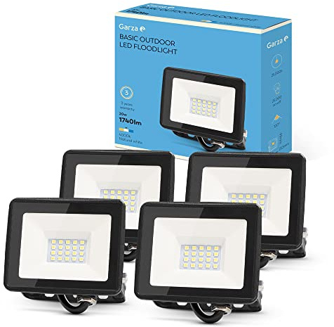 Garza - PACK 4 Focos de exterior LED, 20W, 1740 lumenes, Luz neutra 4000K, Proyector LED Impermeable (IP65) para Casa, Jardín, Garaje, Patio