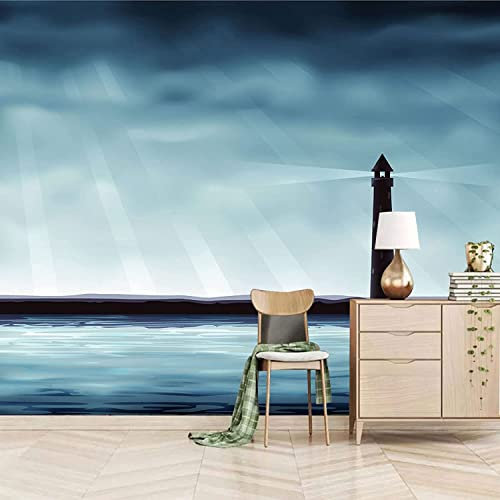 Individuelle Fototapete Wandbilder - Leuchtturm Am Meer - Selbstklebende Tapete Panorama 3D Wandbild Tapete 3D Effekt Wandposter Für Wohnzimmer Schlafzimmer Kinderzimmer 140(B) x70(H) cm