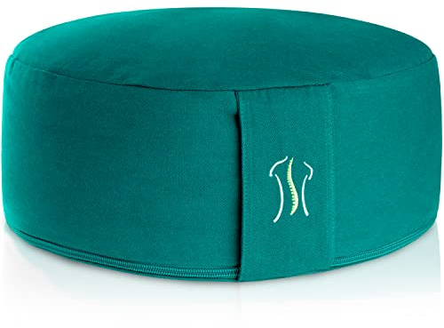 BACKLAxx® Yoga Kissen Meditationskissen XL rund, Sitzkissen Boden | Yogakissen rund Ø35 cm [+30% Sitzfläche], 15 cm hoch, Buchweizenfüllung & waschbarer Bezug, Bodenkissen groß für Meditation
