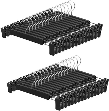 Hosenbügel,20 Stück Kleiderbügel mit starken Antirutsch verstellbaren Clips Haken,Platzsparend Hosenbügel Kleiderbügel für Hängende Hosen Socken Röcke Mäntel,Schwarz