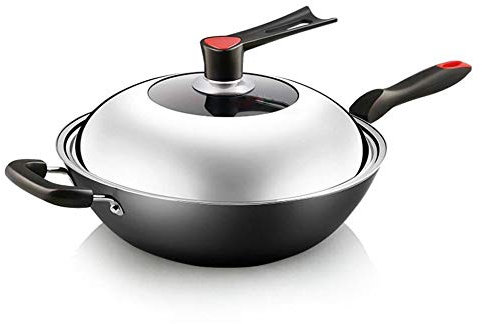 ZAANU Sartén Wok, sartén Antiadherente, Estufa de Gas Wok de Cocina de un Solo Mango sin Recubrimiento para el hogar, 32cm
