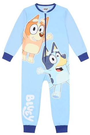 Bluey, tutina in pile per bambini e ragazze, tuta da notte all-in-one, Blu, 5-6 Years