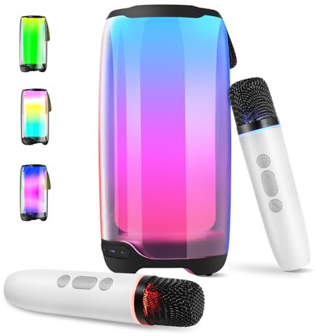 Karaoke Machine for Kids & Adult,Portable Bluetooth Karaoke Machine with Wireless Microphone,3600mAH Rechargeable karaoke Machine with LED Light/TWS/AUX for Home Karaoke Birthday Party