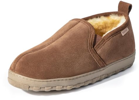 PEDOQU Men's Slippers,Genuine Leather Upper Indoor/Outdoor House Shoes