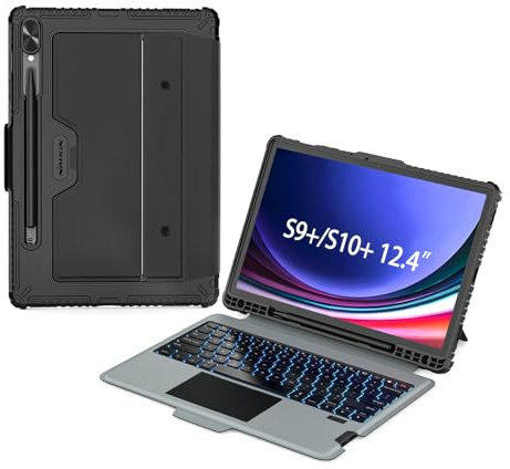 Nillkin for Samsung Galaxy Tab S10 Plus/S9 Plus 12.4 Case with Keyboard, Detachable 7-Color Backlit Magic Keyboard Case with Camera Cover, Trackpad, S Pen Holder for Galaxy Tab S10 Plus