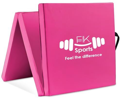FK Sports Gymnastic Exercise Mat-6ft Tri Folding PU Leather Yoga Mat 5cm Extra Thick Foam High Density Gym Mat| Pilates, Yoga Mats for Women Men for Core Exercises (Gymnastics Mat (Pink))