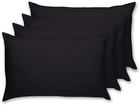 Rayyan Linen 4 Pack Pillow Cases 100% Egyptian Cotton 200 Thread Counts 50 x 75 cm (Black)