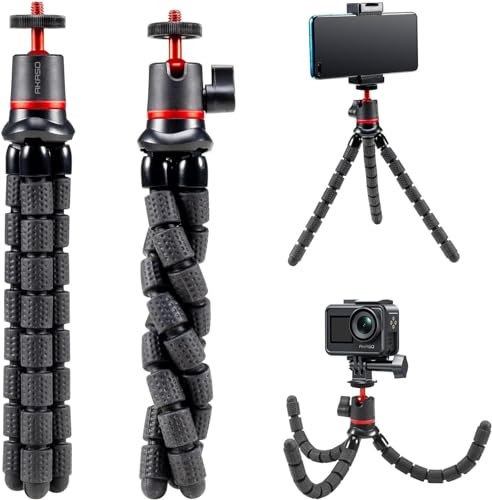 AKASO Trípode flexible para cámara de acción, mini trípode portátil con clip universal, rotación de 360°, soporte de mesa multifuncional compatible con GoPro, DJI, Insta360, AKASO
