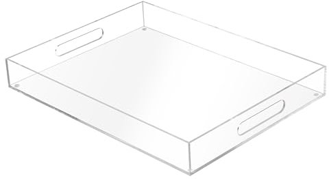 Winter Shore Bandeja Grande Acrílica para Servir (40 x 30 x 5 cm) - Bandejas Plastico Transparente con Asas para el Hogar, Vajilla, Mesa, Cocina, Joyero, Baño, Tocador - Fuente Decorativa Expositora