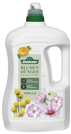 Dehner Blumendünger mit Guanoextrakt, hochwertiger Flüssigdünger, Dünger für Gartenpflanzen / Zimmerpflanzen, organisch mineralischer NPK-Dünger, mit Spurennährstoffen, 3 l, für ca. 450 l