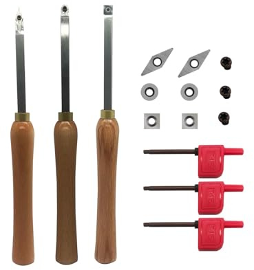 ASZLBYM Woodturning Carbide Lathe Tools, Wood Turning Tool Set of 3 Rougher Detailer Finisher Carbide Lathe Tools for Woodturning