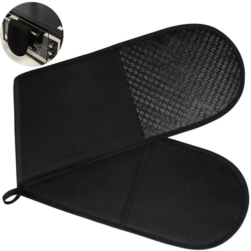 Bufomafo Double Oven Gloves | 250°C/482°F Heat Resistant Oven Mitt Set | Silicone Non-slip Design Black Oven Gloves Double for Extra Protection | 84 x18cm Cotton Potholder