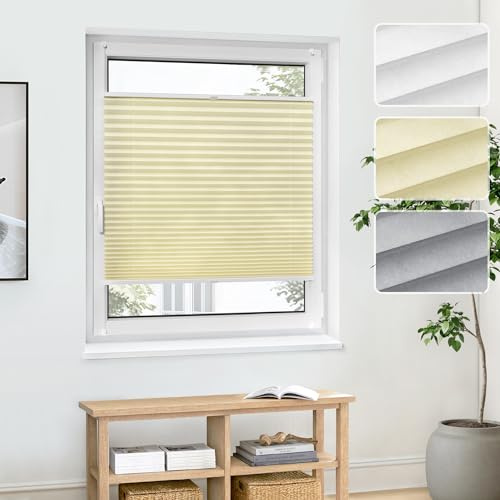 Jalousiescout Tenda Plissettata Klemmfix, 95x110cm, Crema, Protezione Privacy Finestra Protezione Dal Sole, Tenda a Soffietto Traslucida per Finestra e Porta, Plissee Puro di Base
