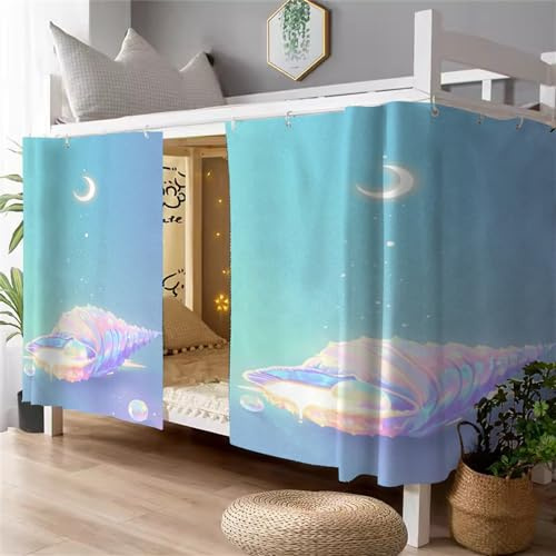 Treer Bettvorhang Hochbett Etagenbett Blackout Vorhänge Muster Staubdicht Betthimmel Hochbett Kinder Bettzelt Schlafsaal Bettvorhänge (Muschelperlen,1,2 m x 2 m (2 Stück))