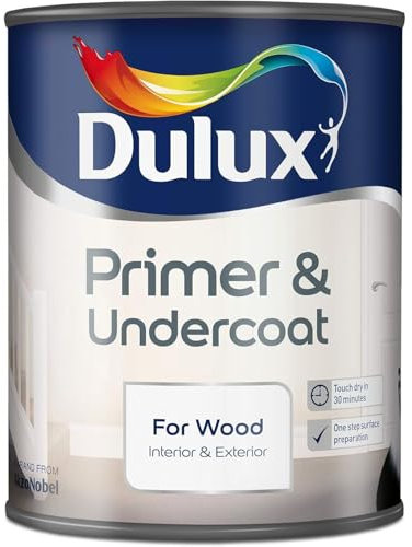 AMK® Dulux Primer and Undercoat for Wood 250ml Water Based Quick Dry Interior Exterior Paint Preparation Base Coat Smooth Finish Improved Adhesion Topcoat Ready 2 in 1 Sealer Stain Block