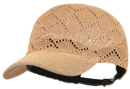 LA HUATE Gorra de béisbol unisex de paja de papel para adultos, de malla transpirable, tejido de ganchillo, para verano, viajes, visera para el sol