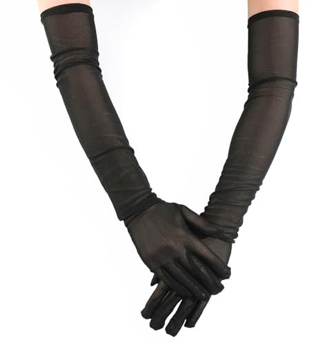 Hyxodjy Spitzenhandschuhe, Damen Tüll Handschuhe Lange Spitze Transparente Handschuhe Partyhandschuhe Lange Tüllhandschuhe Spitzen Handschuhe für Formelles Abendessen Party Abschlussball Zubehör