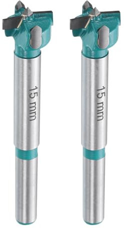 sourcing map 2pcs Forstner Drill Bit 19/32 (15mm) Tungsten Carbide Wood Drill Bit Hole Opener Cutter for Hinge Drilling Woodworking, Green
