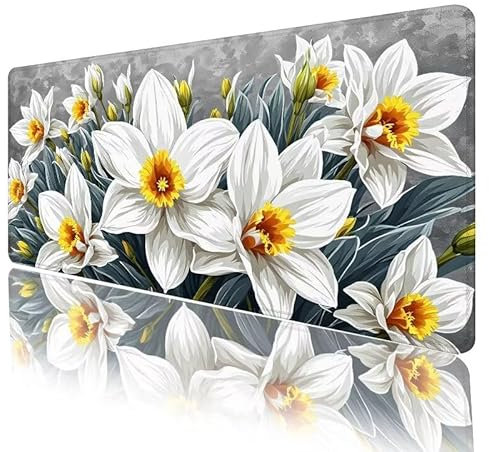 Tapis de Souris Blanc Tapis Souris Fleur Tapis de Souris XXL 1000 x 500 x 5 mm,Grand sous Main Bureau avec Base en Caoutchouc Antidérapant Surface, Bureau Decoration, Cadeau Anniversaire Femme H348