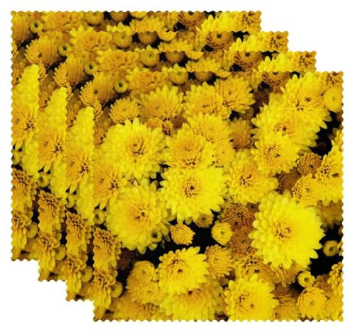 LVTISEE Platzsets mit Chrysanthemen-Blume, gelbe Blütenblätter, quadratisch, hitzebeständig, schmutzabweisend, Esstisch, Küche, 30,5 x 30,5 cm, 4 Stück