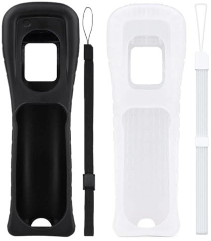 WUSJCOF 2 pièces Coque de protection en silicone avec dragonne pour manette Wii,coques noires en silicone avec dragonne pour manette Nintendo Wii (Noir)