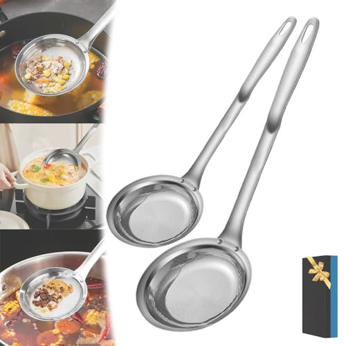 Statisticsing - Scolapasta a rete in acciaio inox, setaccio a maglia fine in acciaio inox, cucchiaio extra fine con manico, filtro in metallo per filtro dell'olio da cucina, schiuma grassa (S+L)