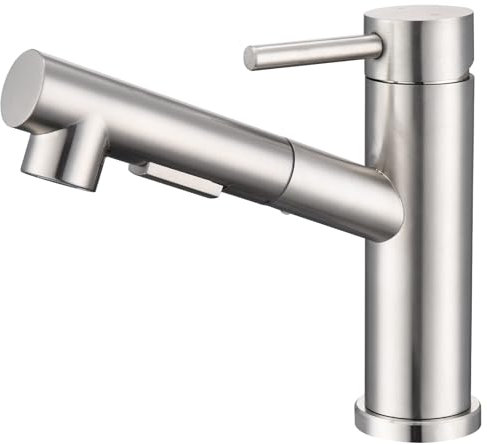 HOMELODY Wasserhahn Küche/Bad Gebürsteter Oberfläche Ausziehbar, Küchenarmatur mit Brause Zwei Wasserstrahlarten, Armatur Küche Einhebel Spültischarmatur Mischbatterie Küche