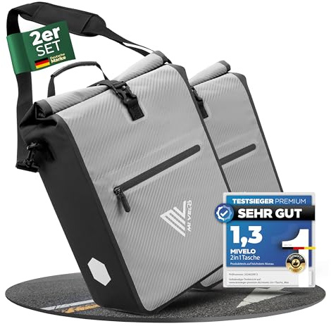 MIVELO 2in1 Fahrradtasche für Gepäckträger I Gepäckträgertasche wasserdicht inkl. Schultergurt - Fahrrad Tasche Set (Carbon-Grau)