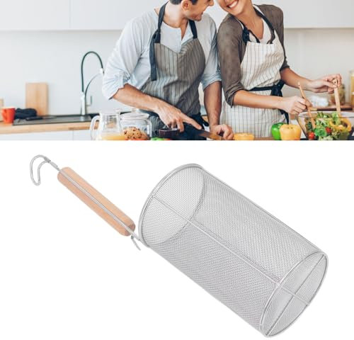 Cesto di Pasta in Acciaio Inossidabile, Setaccio Setaccio di Noodle Setaccio da con Punto Fine per Pasta e Gnocchi con Manico in Legno