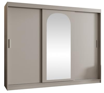 Mirjan24 Kleiderschrank Samker 250, 3-türiger Schiebetürenschrank mit Einlegeböden und 2 Kleiderstangen (Cashmere, ohne Schubladen)