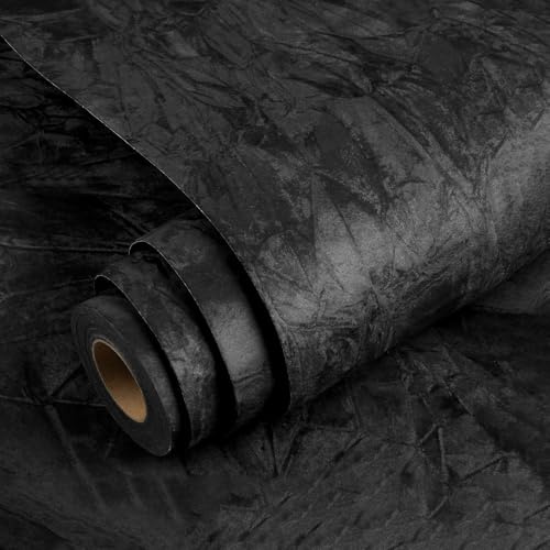 YENHOME 40x1000cm Tapete Samtstoff Schwarz Klebefolie Selbstklebende Tapeten Schwarz Velvet Wohnzimmer Samtstoff für Möbel Samt Tapete Schwarze Schlafzimmer Flur Esszimmer Klebefolie für Schrank