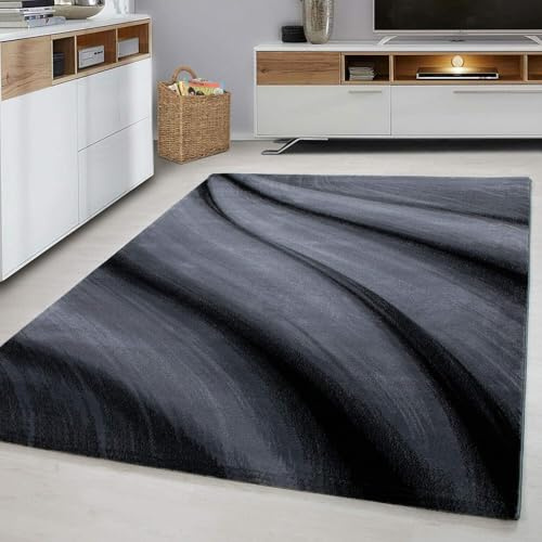 viceroy bedding Rug WAVES Modern Design Black Grey Charcoal Rugs Living Room Extra Large Size Soft Touch Short Pile Style Carpet Area Rugs Non Shedding (160 cm x 230cm (5.5ft x 7.5ft))
