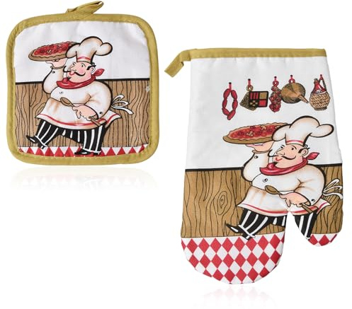 Set di 2 Guanti da Forno e Presine, Guanti Forno Alta Temperatura, Presine da Cucina Simpatiche, Guanti da Cucina in Cotone per Cucinare, Adatto per Grigliare, Cucinare e Cuocere Al Forno