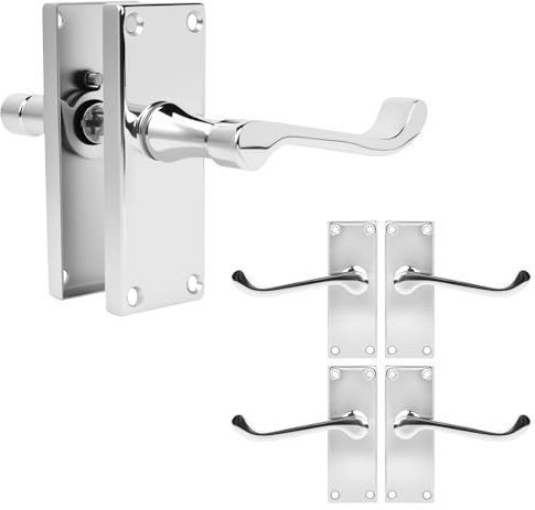 HARDHAWK Silver Door Handles Internal Sets, 15cm Centre to Centre, Modern Chrome Finish Lever Handles for Interior Doors, Bathroom Bedroom Cabinet Door Furniture