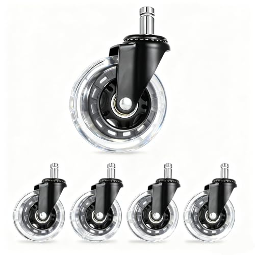 Roulettes pour Chaise de Bureau – Roues Chaise Bureau en Caoutchouc 11x22 mm Set de 5 – Roulettes pour Meubles, Accessoires Bureau pour Sols Durs, Tapis, Parquet, Chaises de Bureau et Gaming