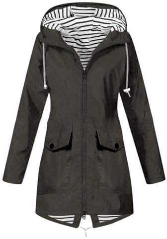 Impermeabile Donna, Giubbino Antipioggia Donna con Cappuccio Lungo Antipioggia Trench Impermeabile Raincoat Zipper Softshell Jacket Giacca a Vento Lungo per All'aperto Campeggio Trekking