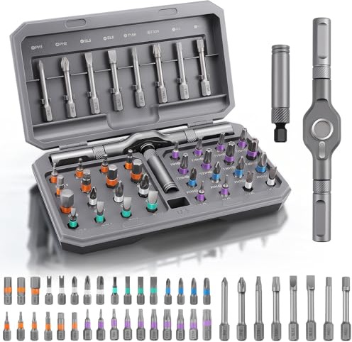 Jeu de Tournevis à Cliquet 42 en 1 Magnétique, Ensemble d'embouts Multi en T Amovible, Kit de Tournevis à Cliquet avec Étui de Rangement, Outil de Réparation Portable pour Meubles, Vélo