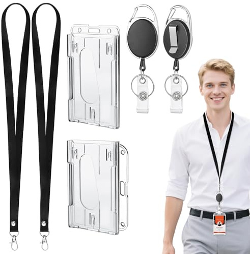 Porta Tarjetas Identificativas con Llavero Retractil, 6 Pcs Duro Tarjetero Colgante con Lanyard Llavero Extensible Horizontal Vertical Creditaciones Colgantes para Enfermeras Profesores Personal