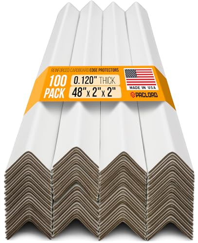 Paclord 48 x 2 x 2 Reinforced Cardboard Edge Protectors, White (Pack of 100) – 0.12 Thick Medium-Duty Cardboard Corner Protectors for Shipping – American Quality V-Board Pallet Edge Guard