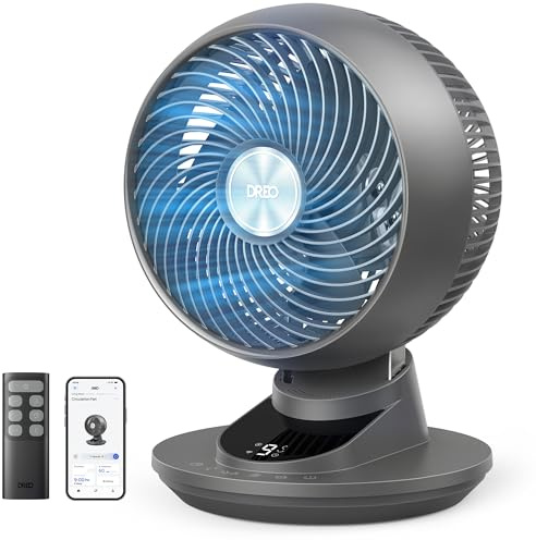 DREO Smart Fan for Bedroom, Powerful 85 ft Airflow, 12 Inches, Desk Fans in 20dB Quiet, 90°+90° oscillating fans, App/Voice Control, 9 Speeds & 8/12H Timer for Home Office Dorm