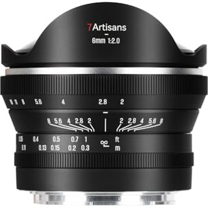 7Artisans MF 6mm F2 Manual Fisheye Lens for APS-C Cameras - with 220° Diagonal Angle, F2 Aperture and Metal Housing Compatible with M43 Mount