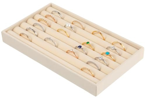 Ring Organiser Box Velvet Ring Showcase Holder Beige Rings Holder Display Tray Stackable Earring Trays Jewelry Organizer Trays Storage Insert Holders for Women Jewelry Box Drawer Dresser Selling