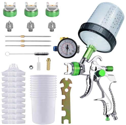 RASTKY Pistola Pulverizadora de Pintura Neumática Ajustable, Pulverizador de Pintura Portátil Inalámbrico para de Casa y Coche, Taza de 600ml (Green)