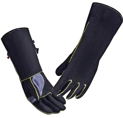 Guantes de soldadura for soldador, guantes Tig/Mig, for soldar, for profesional resistentes al calor(All Black14Inch)