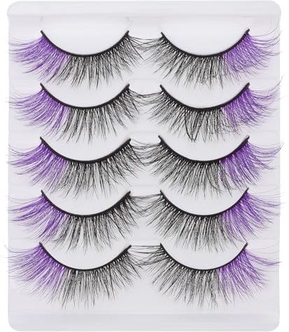 5 Pairs Purple Fake Eyelashes Reusable Synthetic Cosmetic Lashes | Natural Eye Look, Comfortable Wear, Lightweight Finish, 5-pair Set for Everyday Makeup