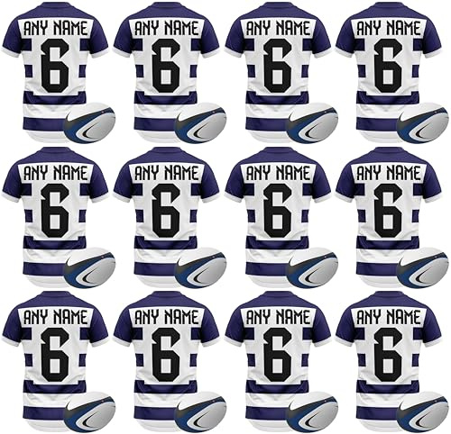 AK Giftshop Personalised Edible Rugby Shirt Cupcake Toppers – 24 Pack – Custom Name & Number – Wafer Paper Birthday Cake Decorations (BRISTOL)
