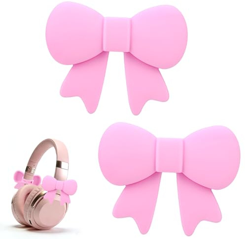 2pcs Pink Bow Decor Headphone Accessories, Adjustable Silicone Headphone Headset Attachment Accessories Charms 3D Cute Earphone Gaming Girly Gamer Decorations Supplies Her Gift Birthday for Women