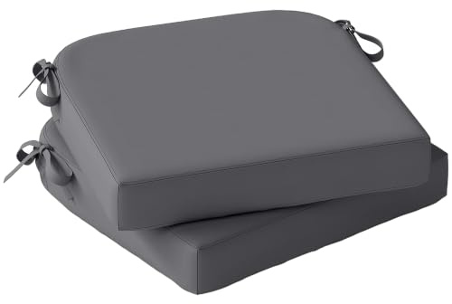 Outsunny Outdoor Chair Seat Cushions Set of 2, 7cm Foam, 40x40cm Dark Grey | Garden Chair Cushions, Ties, Water Repellent and UV Resistant Covers, for Patio Furniture