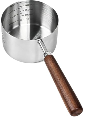 SSyang Taza medidora de comida para perros y gatos, material de acero inoxidable 304. Capacidad de 1 taza. Medidas de escala de precisión, para perros, gatos, conejos, fácil de limpiar con marcas